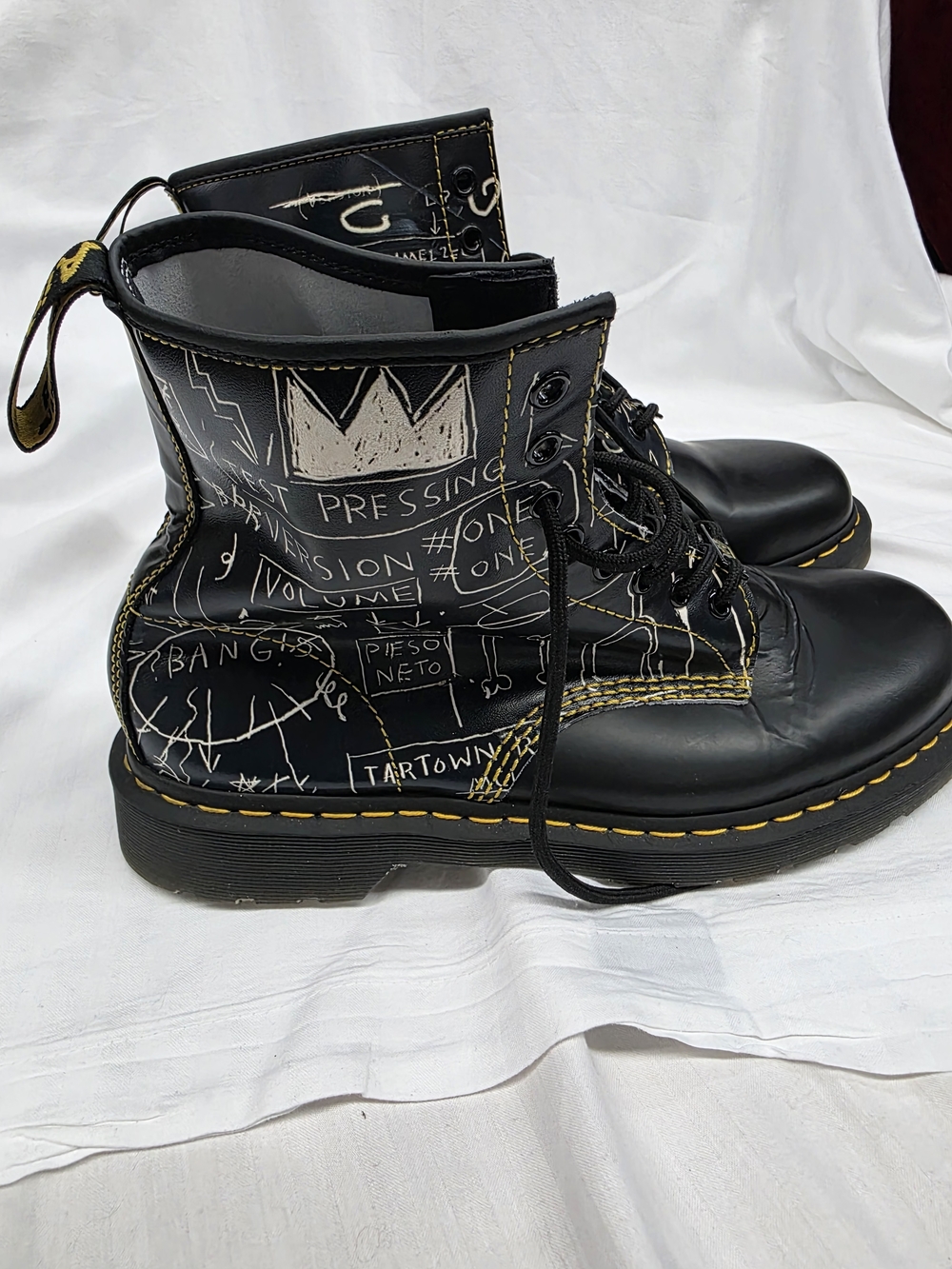 Dr. Martens Black Graffiti Lace-Up Boots with Yellow Stitching - Picture 5 of 8